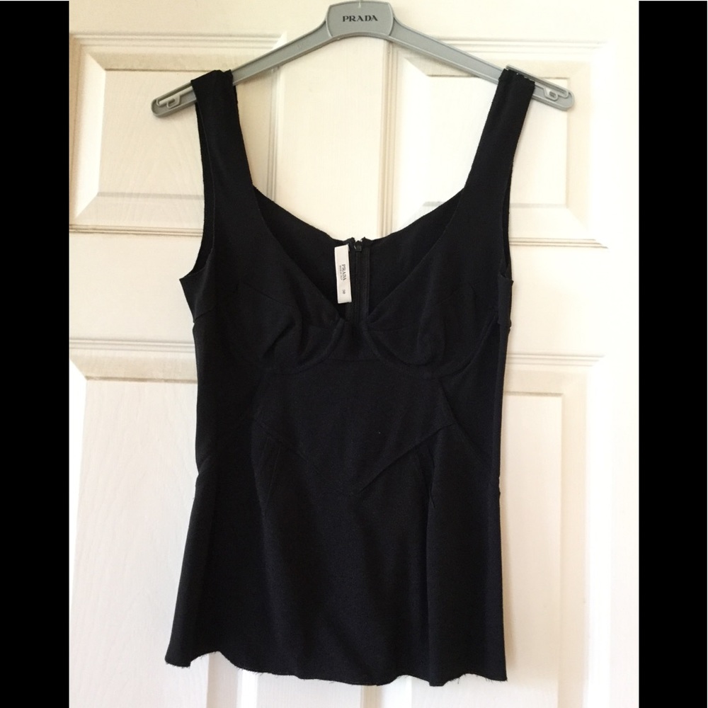 PRADA black bra bustier corset pleat tank top blouse